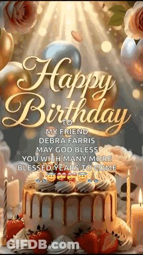 Happy Birthday Card With Cake And Candles GIF