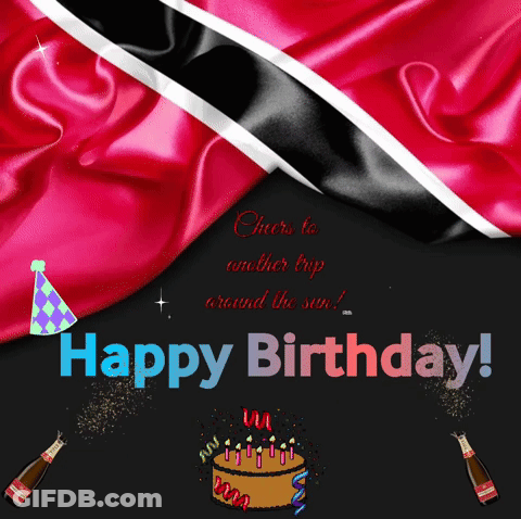 Happy Birthday Card With Cake And Champagne GIF