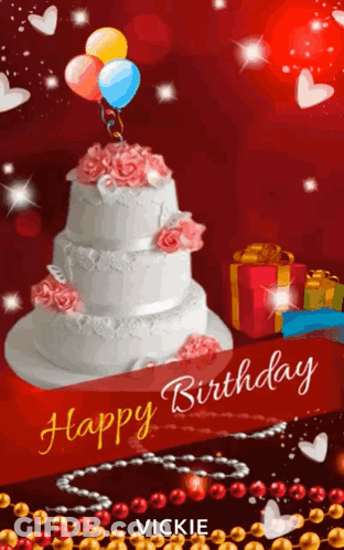 Happy Birthday Card With Cake And Gifts GIF