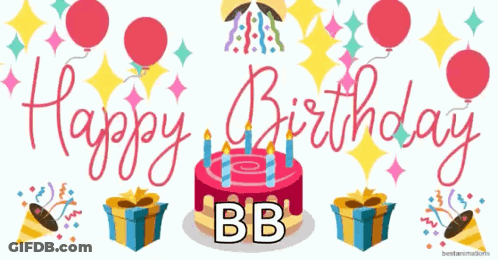 Happy Birthday Card With Cake And Presents GIF