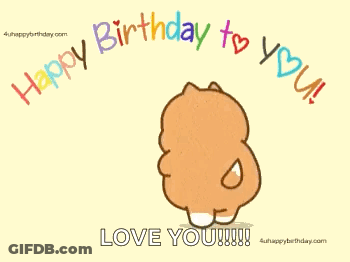 Happy Birthday Card With Cartoon Dog Holding Basket GIF