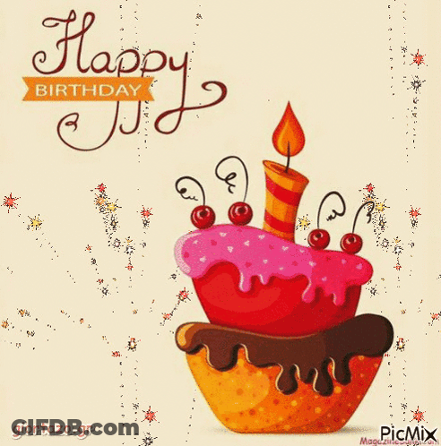 Happy Birthday Card With Cupcake And Candle GIF