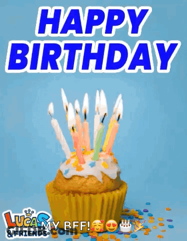 Happy Birthday Card With Cupcake And Candles GIF