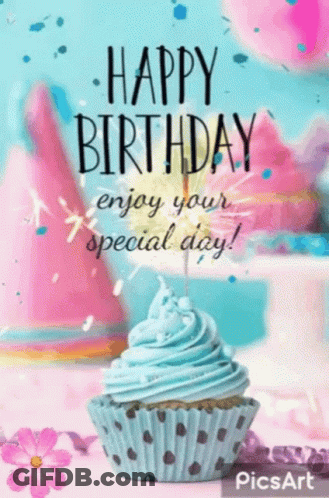 Happy Birthday Card With Cupcake Saying Happy Birthday Enjoy Your Special Day GIF