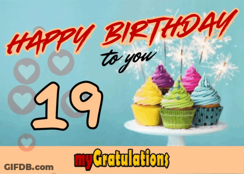 Happy Birthday Card With Cupcakes And Sparklers GIF