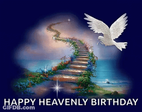 Happy Birthday Card With Dove And Stairway GIF