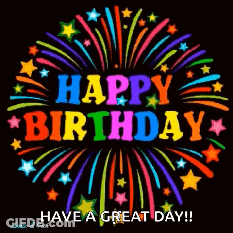Happy Birthday Card With Fireworks And Stars GIF