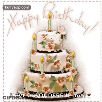 Happy Birthday Card With Flower Cake GIF