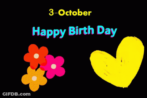 Happy Birthday Card With Flowers And Heart On Black GIF