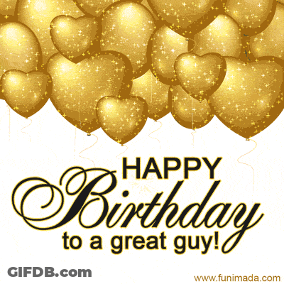 Happy Birthday Card With Gold Heart Balloons GIF