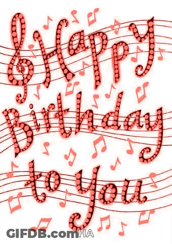 Happy Birthday Card With Green Music Notes And Treble Clef GIF