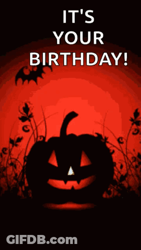 Happy Birthday Card With Halloween Pumpkin And Bats GIF