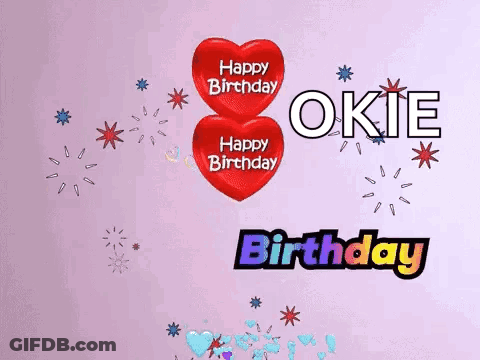 Happy Birthday Card With Hearts And Okie GIF