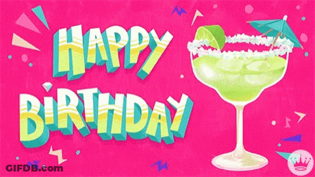 Happy Birthday Card With Margarita And Umbrella GIF