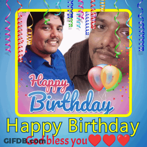 Happy Birthday Card With Men And Balloons GIF