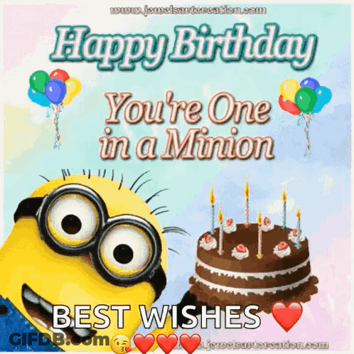Happy Birthday Card With Minion And Birthday Cake GIF