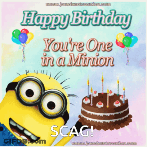 Happy Birthday Card With Minion And Cake GIF