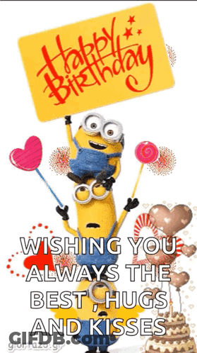 Happy Birthday Card With Minions Holding Sign GIF