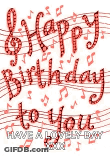 Happy Birthday Card With Music Notes And Treble Clef GIF