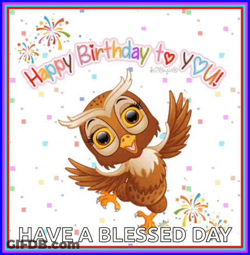 Happy Birthday Card With Owl GIF