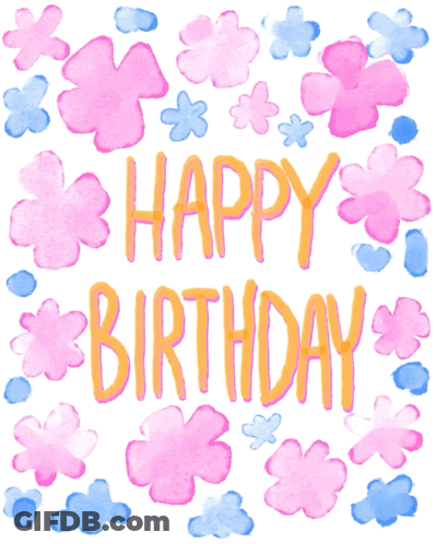 Happy Birthday Card With Pink And Blue Flowers GIF