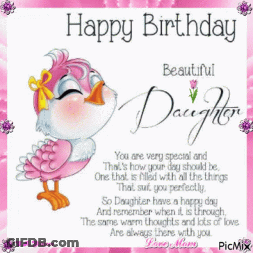 Happy Birthday Card With Pink Bird GIF