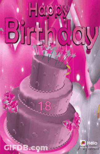 Happy Birthday Card With Pink Cake GIF