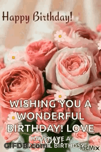 Happy Birthday Card With Pink Roses GIF