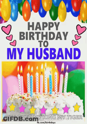 Happy Birthday Card With Red Hearts For Awesome Husband GIF