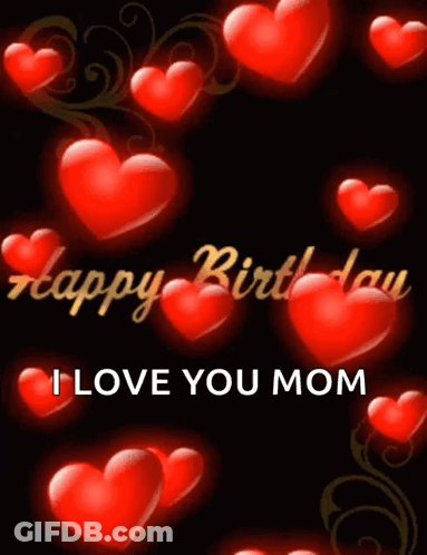 Happy Birthday Card With Red Hearts GIF