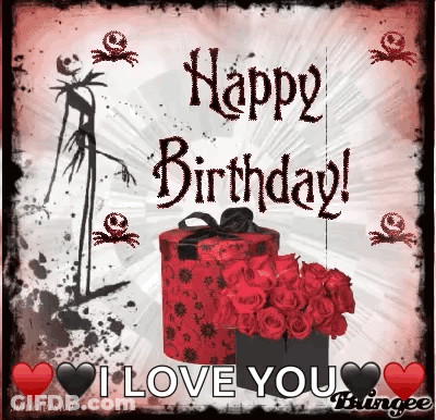Happy Birthday Card With Roses And Gift GIF