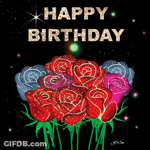 Happy Birthday Card With Roses GIF