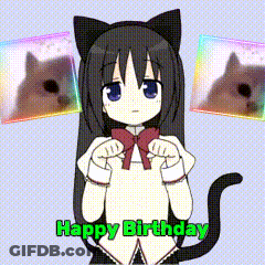 Happy Birthday Cat Girl With Two Cats GIF