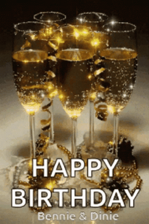 Happy Birthday Champagne Gold Sparkling Glass GIF