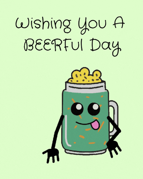 Happy Birthday Cheers Animated Beer Waving Hello GIF