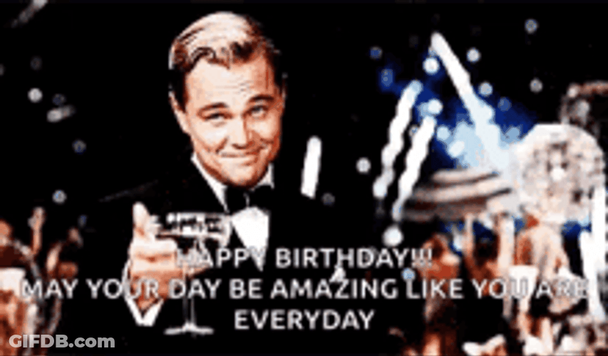 Happy Birthday Cheers Drinks Fireworks Leonardo DiCaprio GIF