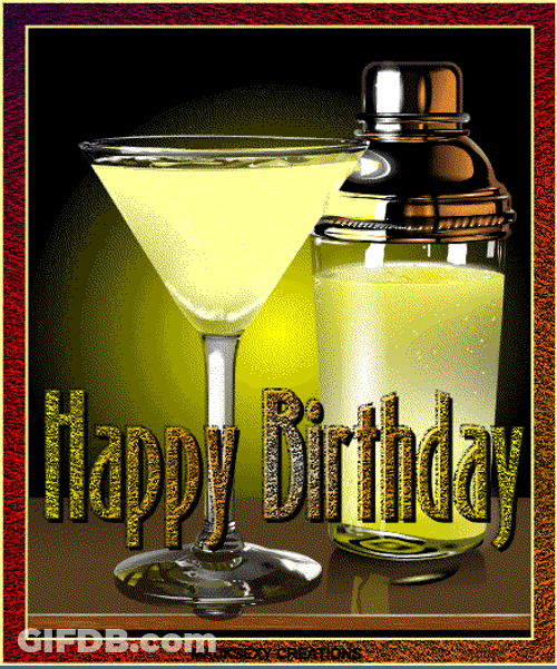 Happy Birthday Cheers Drinks Glitters Animated Greeting GIF