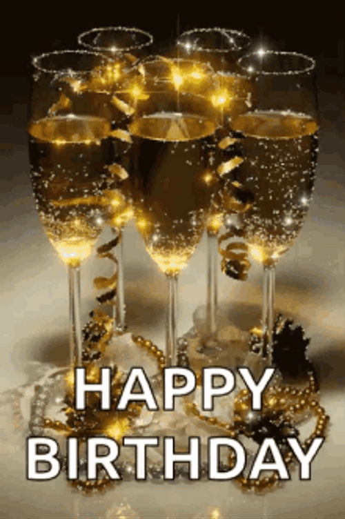 Happy Birthday Cheers Sparkling Gold Wine GIF