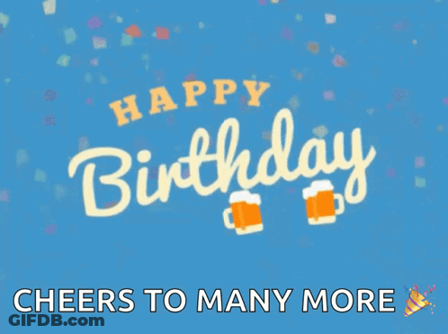 Happy Birthday Cheers To Many More On Blue Background GIF