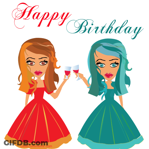 Happy Birthday Cheers Wine Animated Princess GIF
