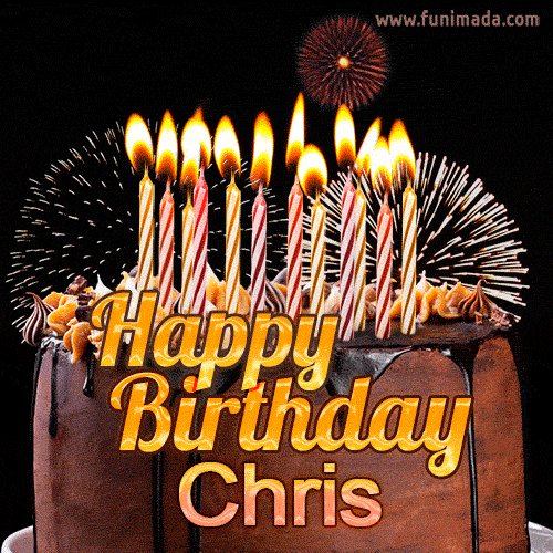 Happy Birthday Chris Chocolate Cake Fireworks GIF