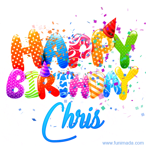 Happy Birthday Chris Greetings Confetti Animation GIF