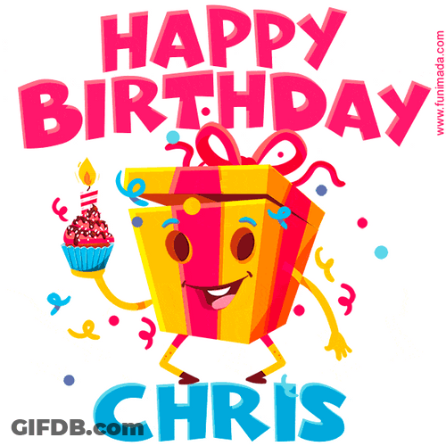 Happy Birthday Chris Jumping Gift Confetti Celebrate GIF