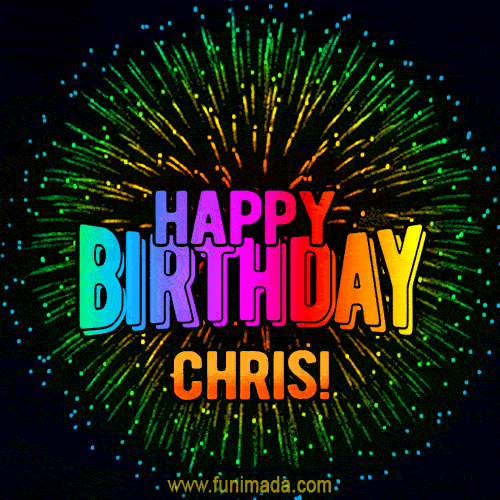 Happy Birthday Chris Rainbow Fireworks Animation GIF