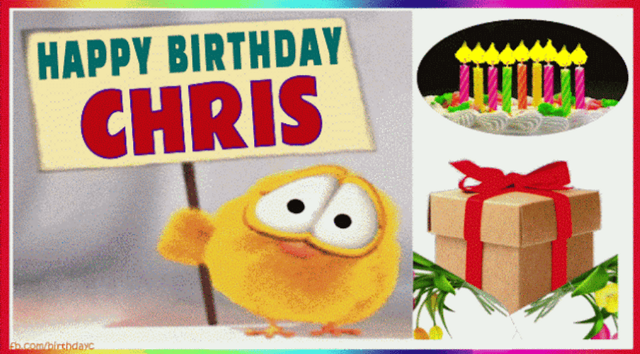 Happy Birthday Chris Yellow Hair Chicken Gift Candles GIF