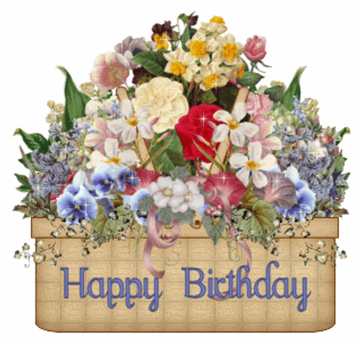 Happy Birthday Colorful Flower Basket GIF