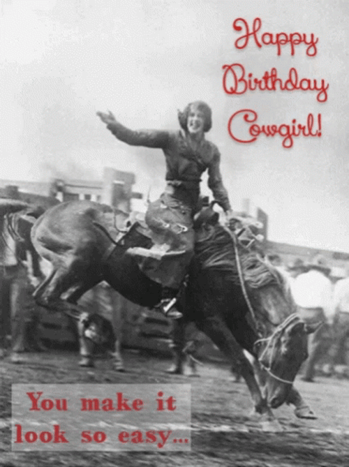 Happy Birthday Cowgirl Riding Horse Vintage GIF