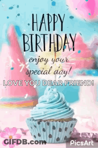 Happy Birthday Cupcake Card Love You Dear Friend GIF