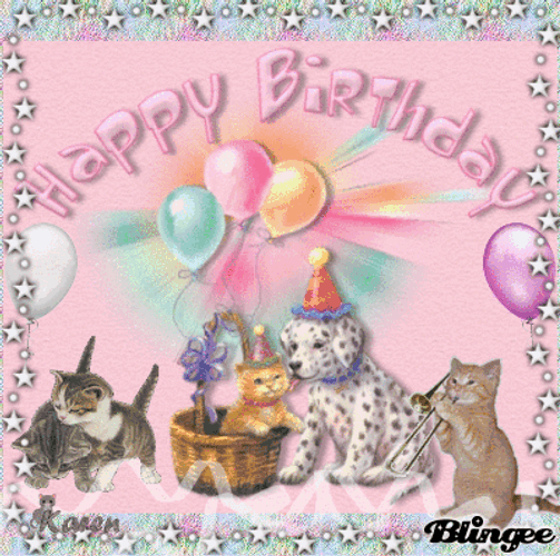 Happy Birthday Cute Dalmatian Puppy And Cats GIF
