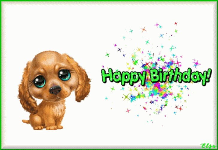 Happy Birthday Cute Puppy With Colorful Sparkles GIF